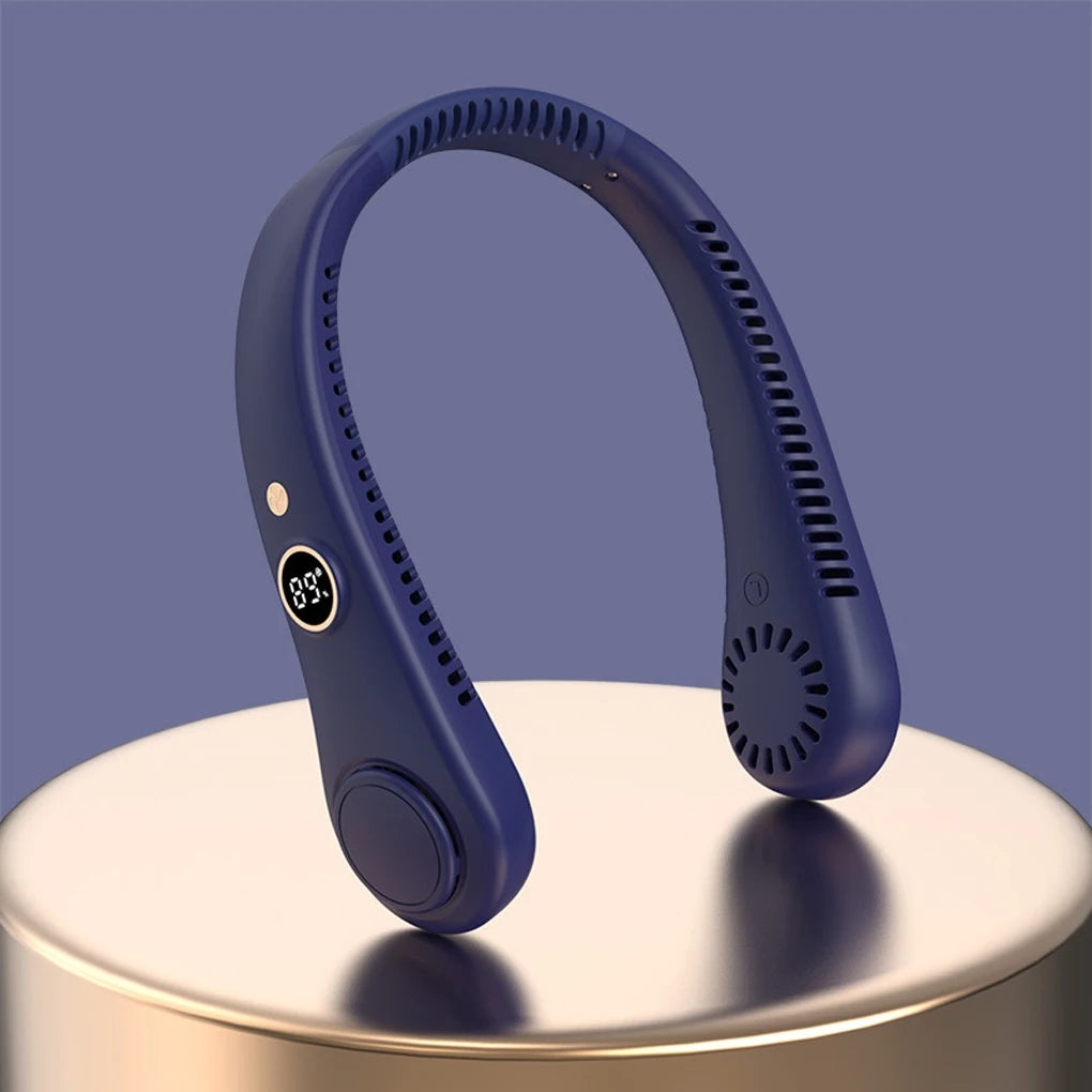 LED Digital Display USB Wearable Fan Summer Portable Mini Hanging Neck Fan Bladeless Neckband Fan Power Air Cooler USB Rechargeable Electric Fans