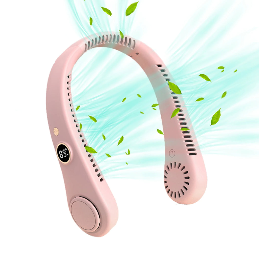 LED Digital Display USB Wearable Fan Summer Portable Mini Hanging Neck Fan Bladeless Neckband Fan Power Air Cooler USB Rechargeable Electric Fans
