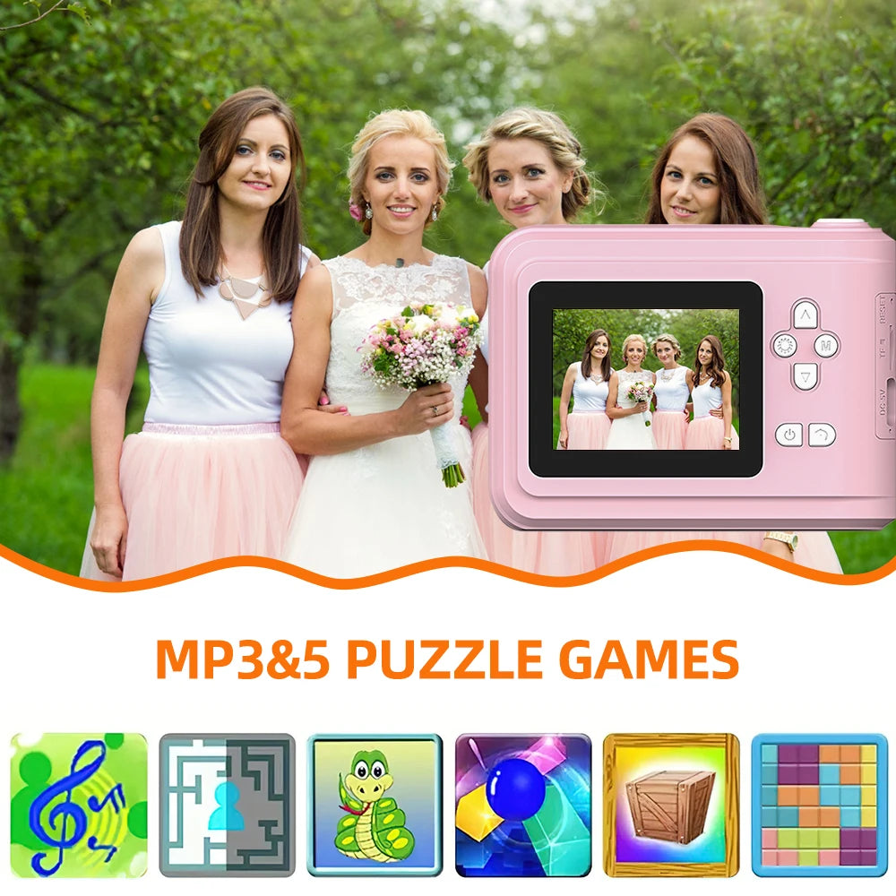 Kids Camera Instant Printing Photo1080P HD Dual Lens Selfie Digital Camera for Children Girls Boys Christmas Birthday Gifts Toys