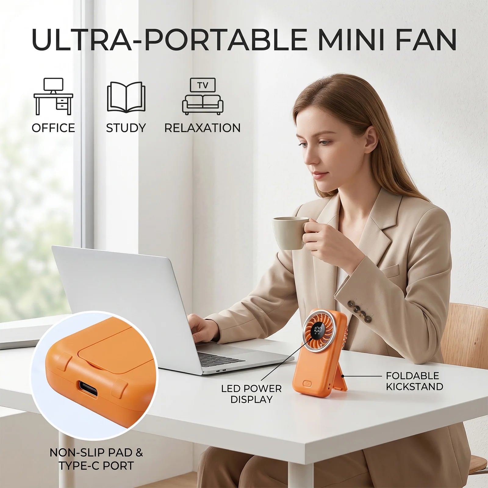 Ultra-Compact Handheld Fan 100-Level Wind Speed Adjustment Real-time Digital Display Type-C Charging High Volume Airflow Portable Mini Desk Fan for Home Office Travel