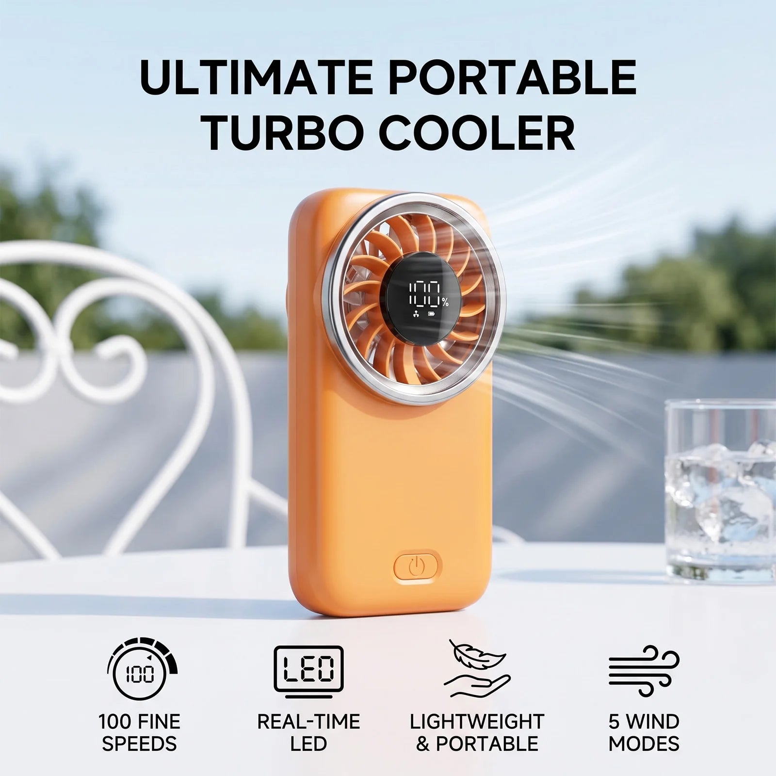 Ultra-Compact Handheld Fan 100-Level Wind Speed Adjustment Real-time Digital Display Type-C Charging High Volume Airflow Portable Mini Desk Fan for Home Office Travel