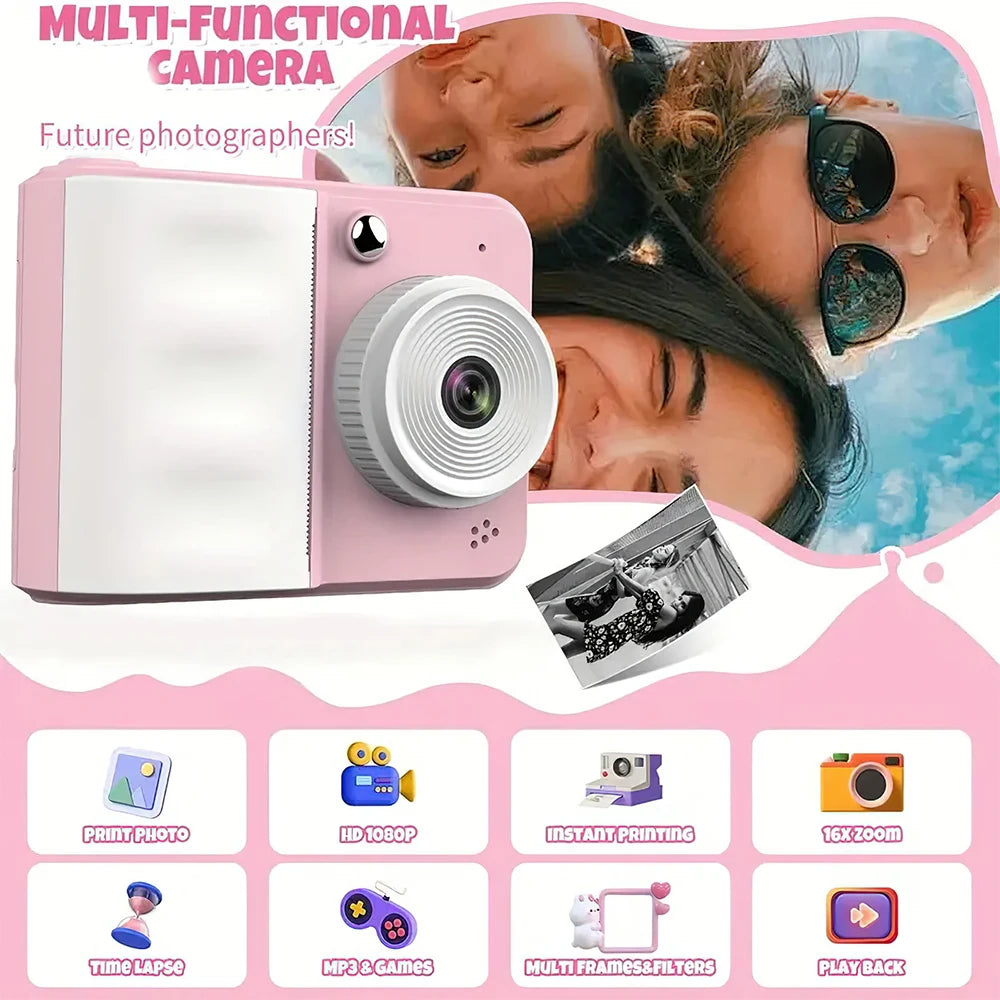 Kids Camera Instant Printing Photo1080P HD Dual Lens Selfie Digital Camera for Children Girls Boys Christmas Birthday Gifts Toys