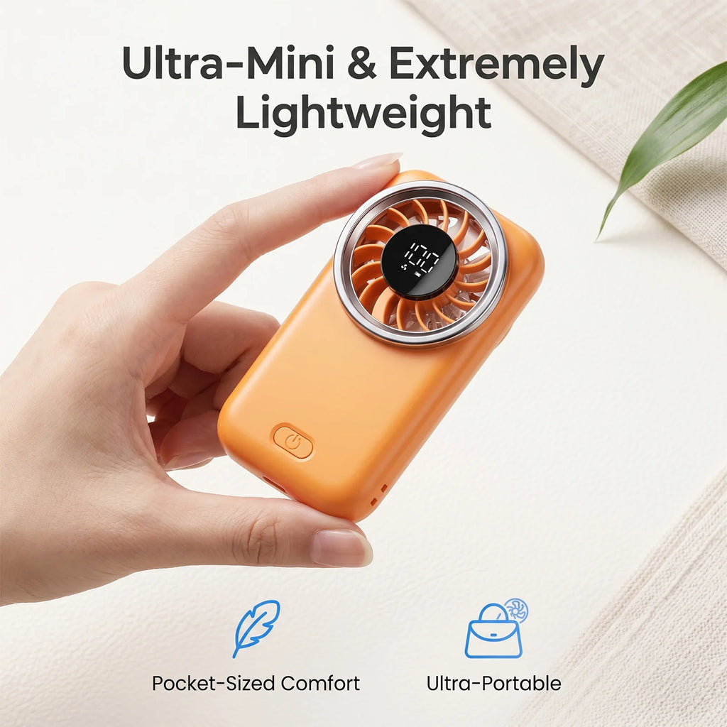 Ultra-Compact Handheld Fan 100-Level Wind Speed Adjustment Real-time Digital Display Type-C Charging High Volume Airflow Portable Mini Desk Fan for Home Office Travel