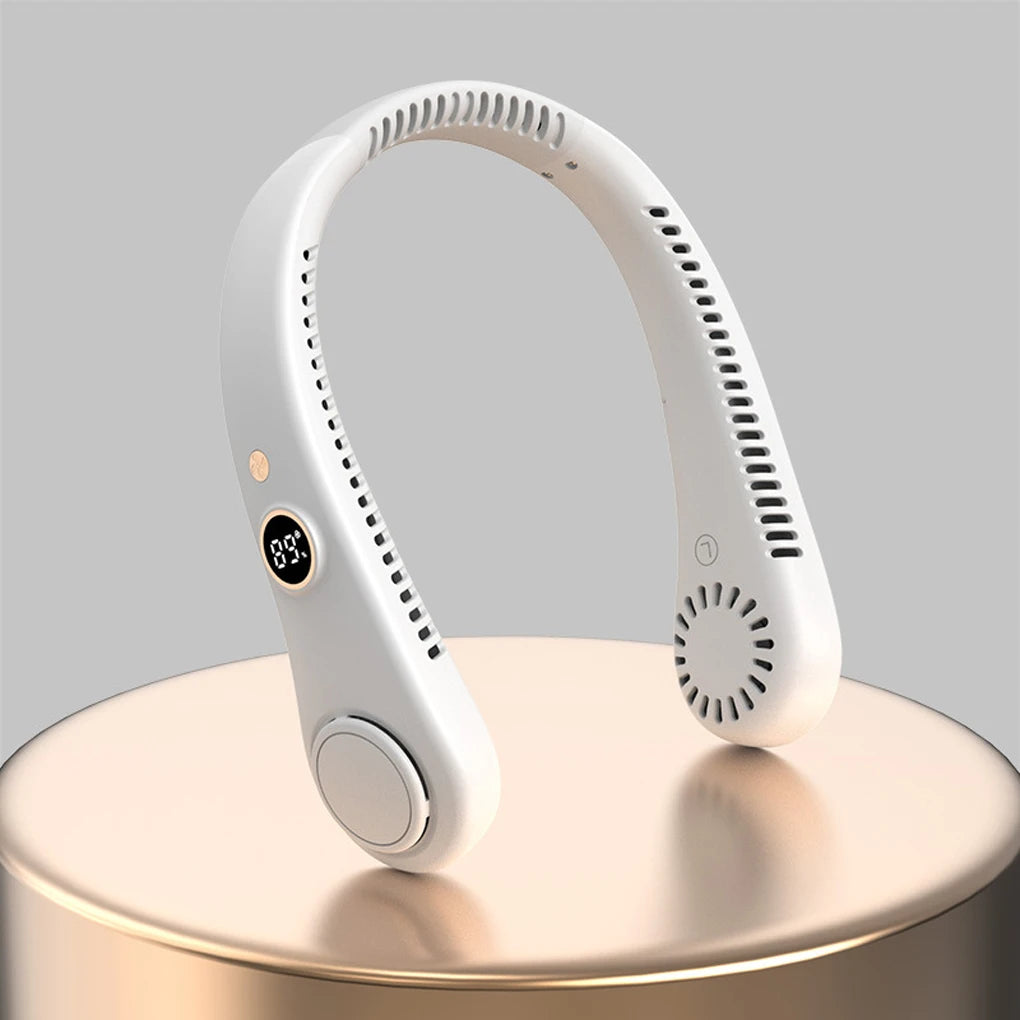 LED Digital Display USB Wearable Fan Summer Portable Mini Hanging Neck Fan Bladeless Neckband Fan Power Air Cooler USB Rechargeable Electric Fans