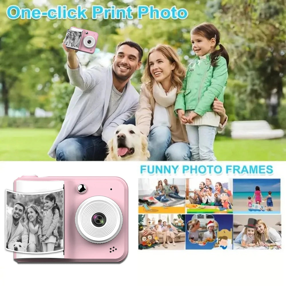 Kids Camera Instant Printing Photo1080P HD Dual Lens Selfie Digital Camera for Children Girls Boys Christmas Birthday Gifts Toys