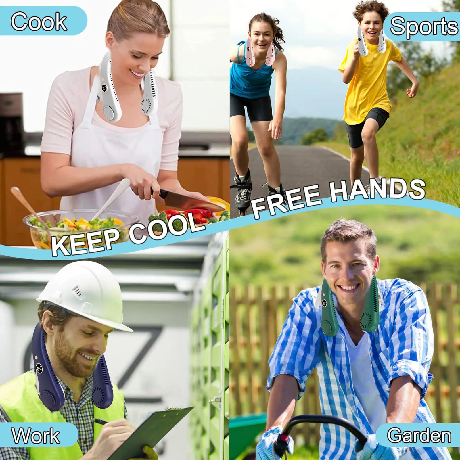 LED Digital Display USB Wearable Fan Summer Portable Mini Hanging Neck Fan Bladeless Neckband Fan Power Air Cooler USB Rechargeable Electric Fans