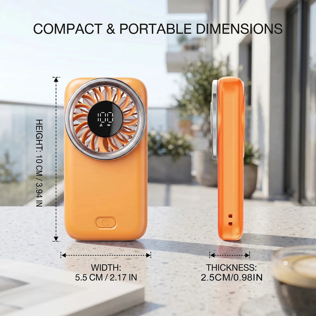 Ultra-Compact Handheld Fan 100-Level Wind Speed Adjustment Real-time Digital Display Type-C Charging High Volume Airflow Portable Mini Desk Fan for Home Office Travel