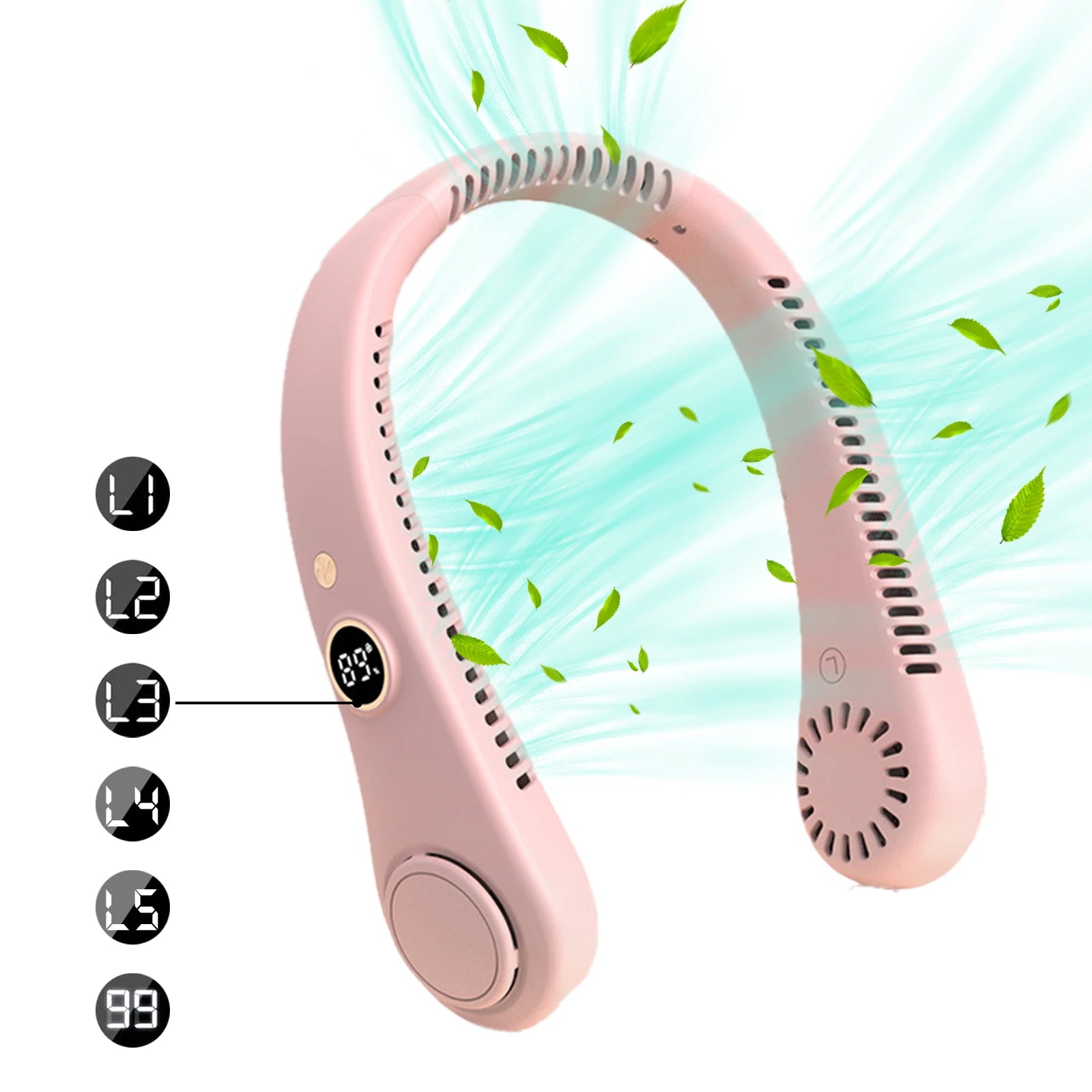 LED Digital Display USB Wearable Fan Summer Portable Mini Hanging Neck Fan Bladeless Neckband Fan Power Air Cooler USB Rechargeable Electric Fans
