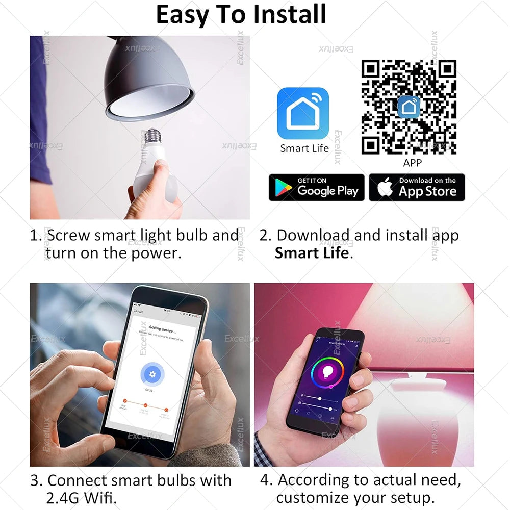 Tuya WiFi Bluetooth Smart LED Light Bulbs 15W AC85-265V Dimmable Alexa Led Lamp E27 RGB CCT Smart Life Control Color Change Lamp