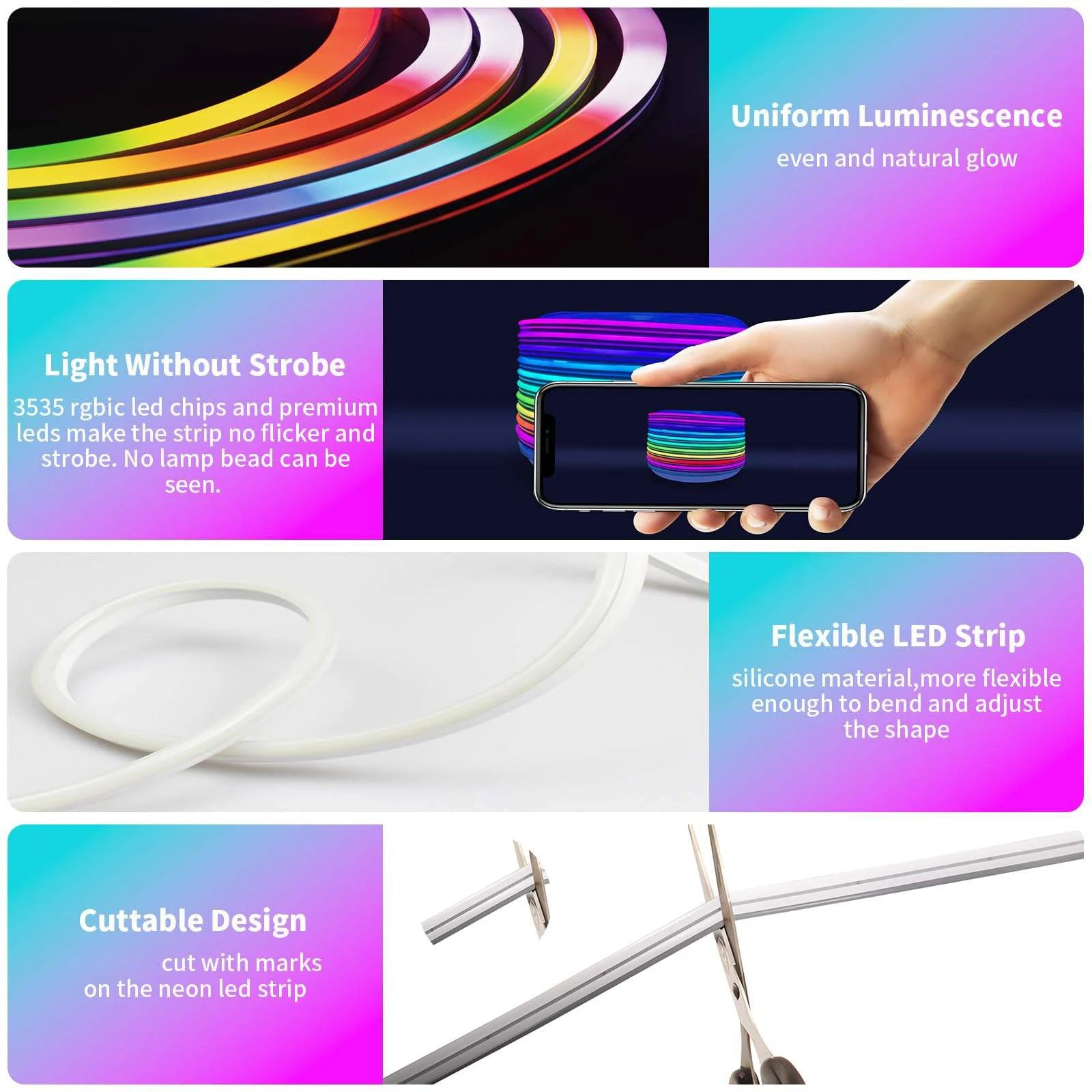 5m Neon LED Strip DIY RGB Rope Light APP Remote Silicone Neon Tape Light Decor