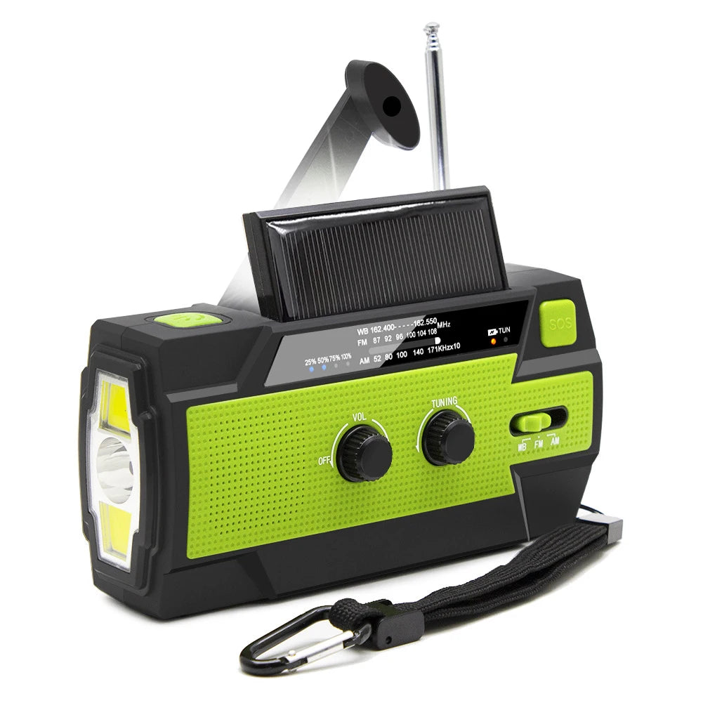 Portable AM/FM Radio with LED Flashlight Multifunctional Solar Radio 4000mAh Wind Up Solar Radio for Outdoor Camping Travel