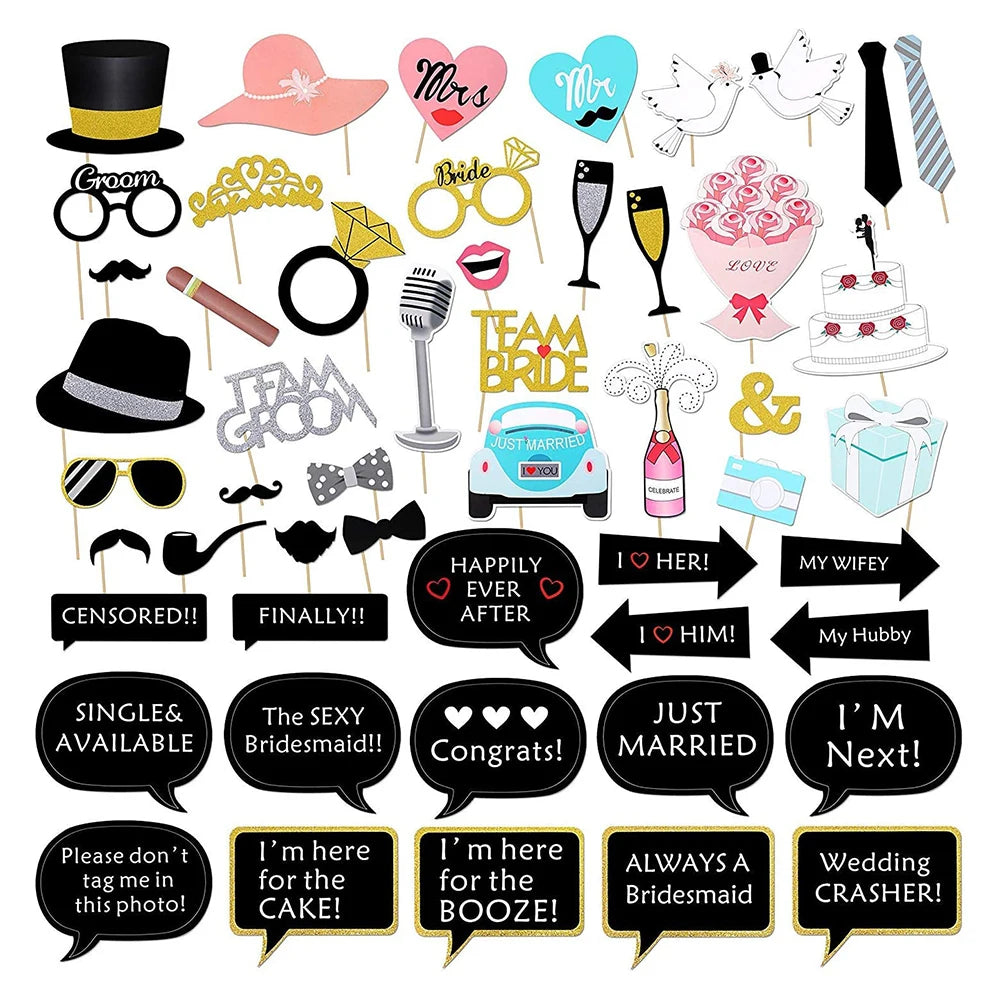 2Set (52pcs/Set) Photo Booth Props Birthday Wedding Hen Party Selfie Photography Favor Decor