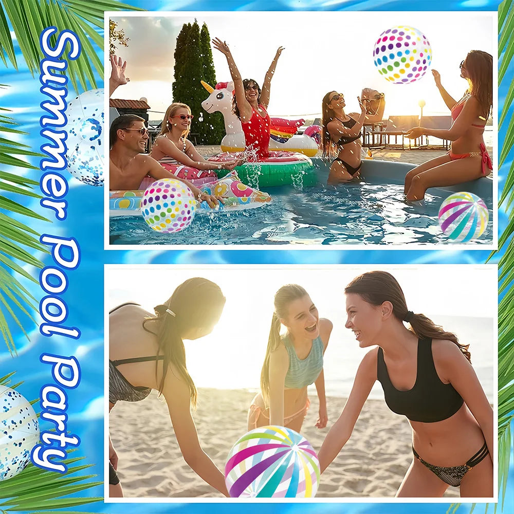 1pc 15.35Inch Colorful Striped Transparent Ball Inflatable Beach Ball, Suitable For Beach Pool Party Games