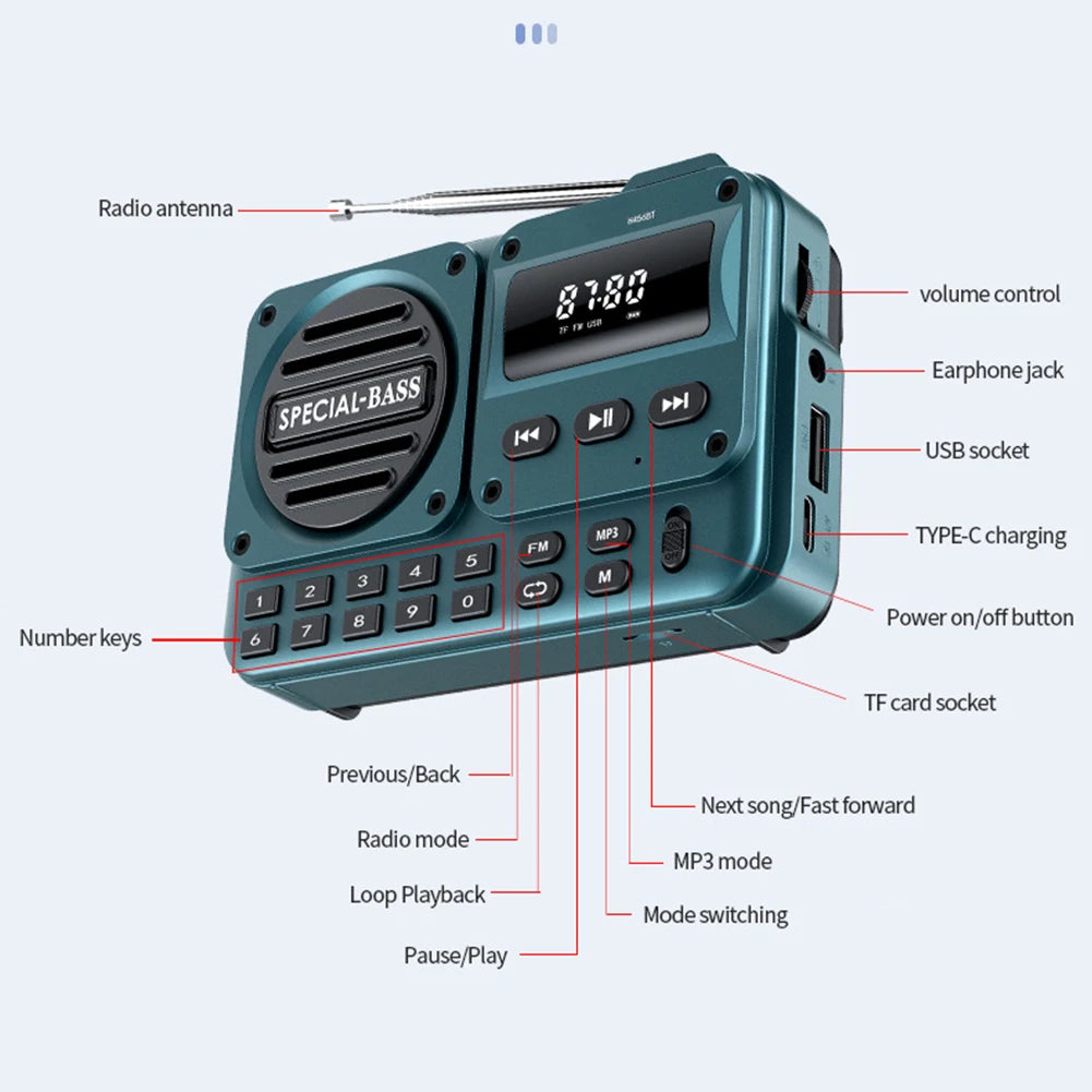 Portable Digital FM Radio with LED Display Digital Radio Recorder BT 5.4 Radio Speaker Gifts for Seniors Elderly