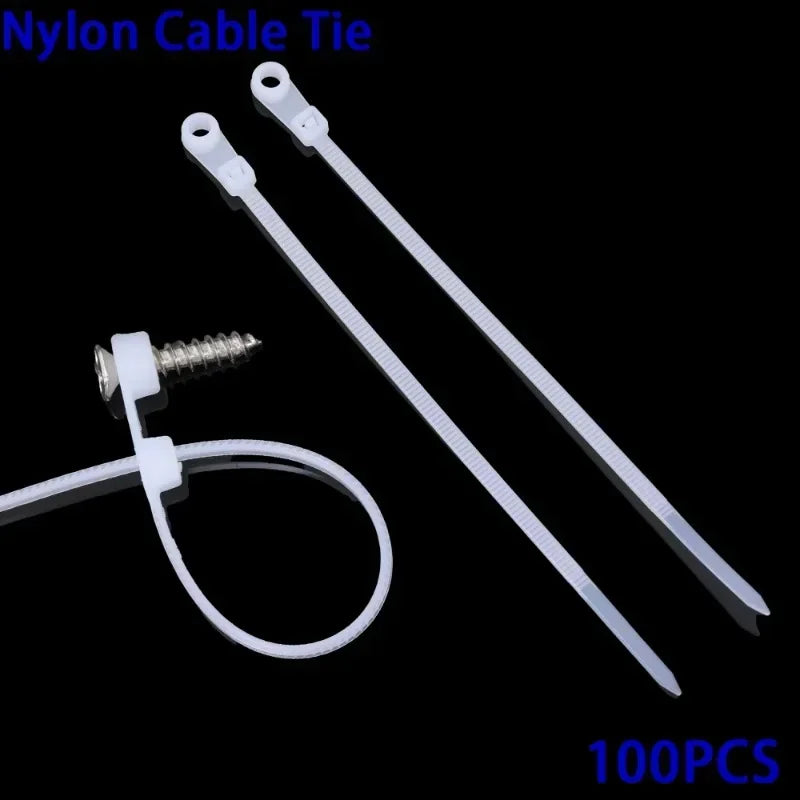 500/100PCS Screw Hole Cable Ties Reusable Fixed Nylon Cable Ties Self-locking Cord Ties Straps Fastening Loop Office Organizer