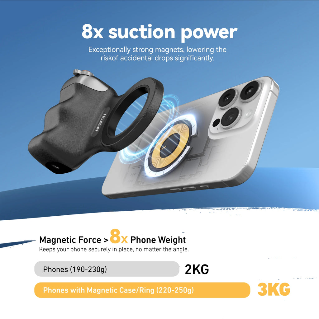 TELESIN Fun Shot Phone Camera Shoot Hand Grip Magnetic Phone Holder Shooting Aid Remote Control Handle for iPhone & Android