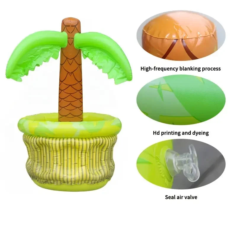 Inflatable Palm Tree Cooler, PVC Tropical Pool Party Beer/Beverage Bucket, Outdoor Food Tray Ice Bucket