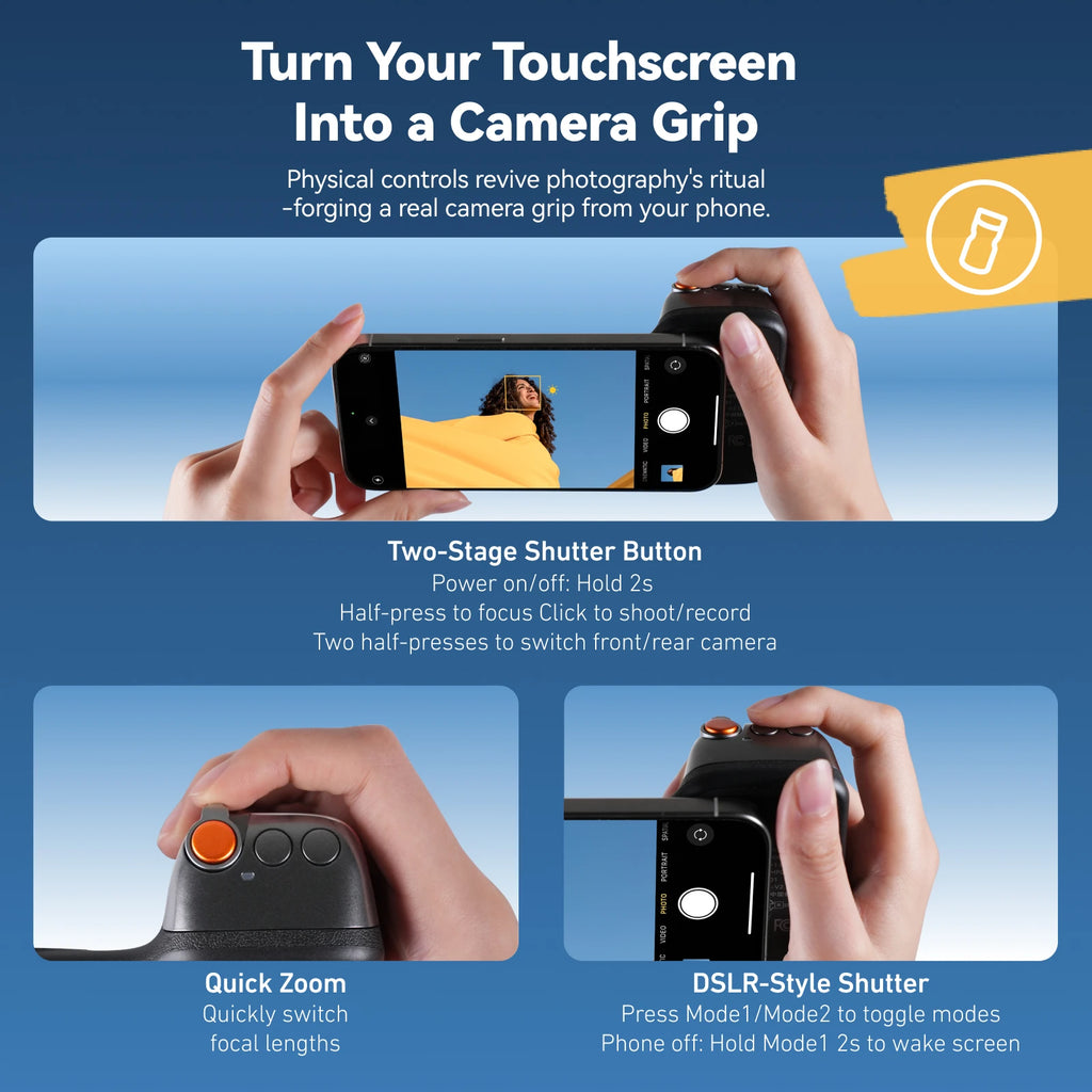 TELESIN Fun Shot Phone Camera Shoot Hand Grip Magnetic Phone Holder Shooting Aid Remote Control Handle for iPhone & Android