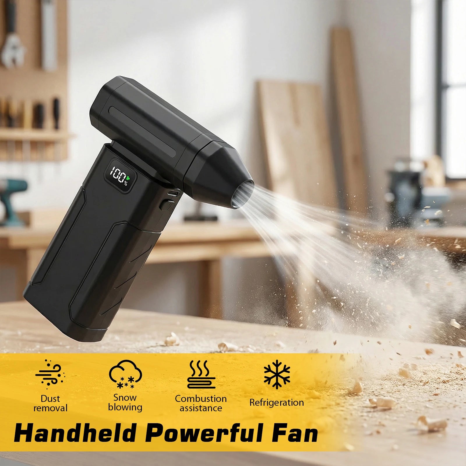 Mini Turbo Fan 5-Speed Handheld Screen Display Rechargeable Portable Dust Blower Electric Dryer for Home Computer Car