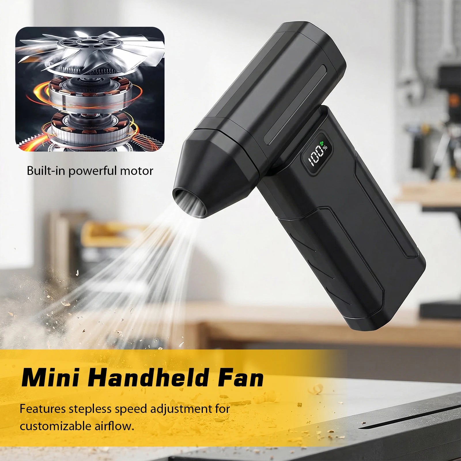 Mini Turbo Fan 5-Speed Handheld Screen Display Rechargeable Portable Dust Blower Electric Dryer for Home Computer Car