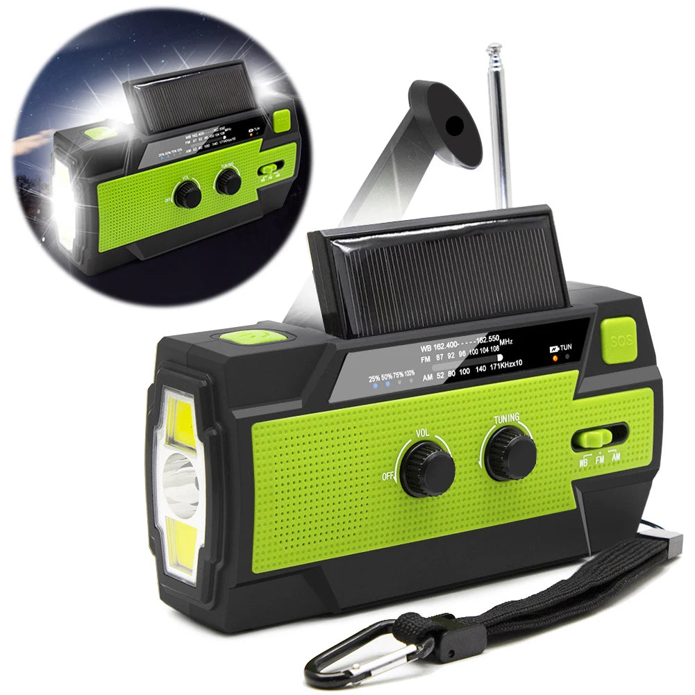 Portable AM/FM Radio with LED Flashlight Multifunctional Solar Radio 4000mAh Wind Up Solar Radio for Outdoor Camping Travel