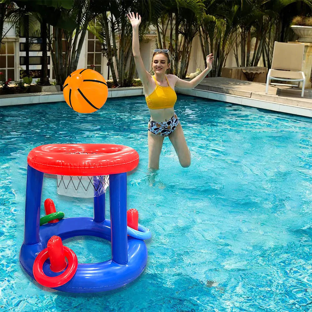 1pc Blue Inflatable Basketball Rack With Rings Toss Game Prop Swimming Pool Party Water Basketball Frames