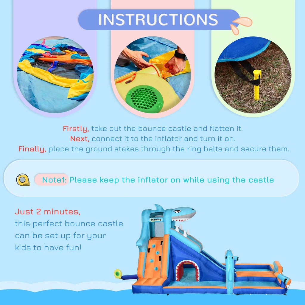 Outsunny 6 in 1 Kids Bouncy Castle w/ Slide, Pool, Trampoline, Blower