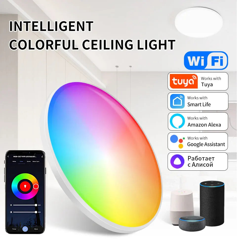 Tuya Smart WiFi Bluetooth LED Ceiling Light AC85-265V 24W RGB WW CW Round Ceiling Lamp Smart life APP Alexa Geogle Voice Control