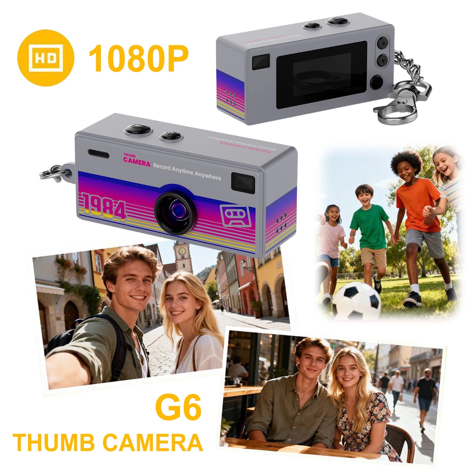 1080P Thumb Keychain Camera HD Video Recorder Wide-Angle Lens  Cam (Gray)
