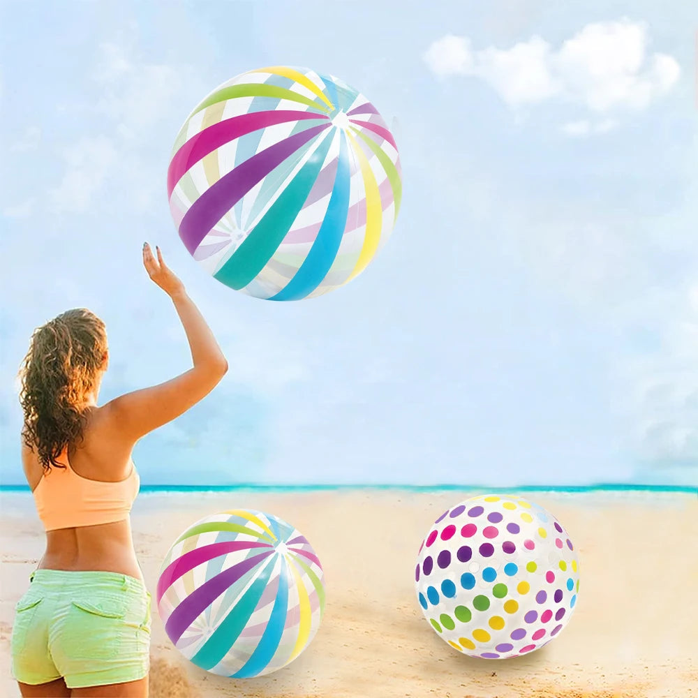 1pc 15.35Inch Colorful Striped Transparent Ball Inflatable Beach Ball, Suitable For Beach Pool Party Games