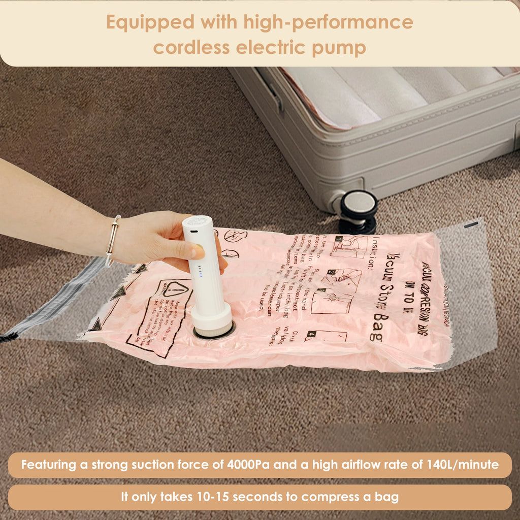 8Pcs Vacuum Storage Bags with USB Electric Pump Rapid Compression Double Zipper Lock Triple Seal Compression Bag for Luggage