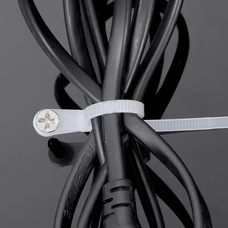 500/100PCS Screw Hole Cable Ties Reusable Fixed Nylon Cable Ties Self-locking Cord Ties Straps Fastening Loop Office Organizer