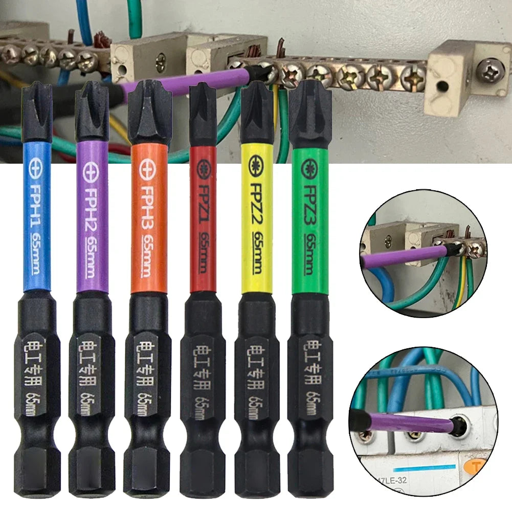 6pcs 65mm Magnetic Special Slotted Cross Screwdriver Bit For Electrician Circuit Breakers FPH FPZ Socket Switch Power Tool