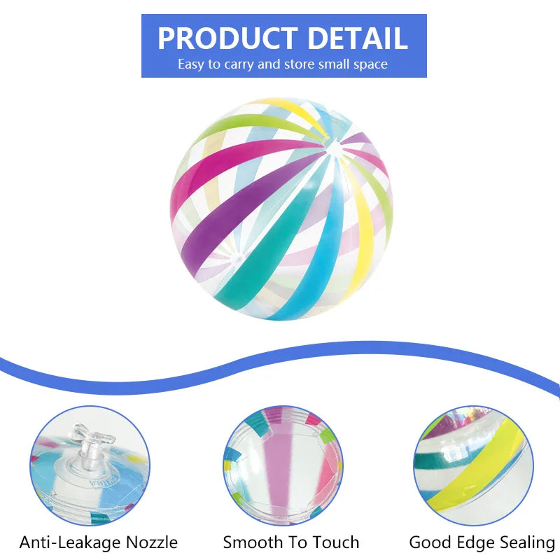1pc 15.35Inch Colorful Striped Transparent Ball Inflatable Beach Ball, Suitable For Beach Pool Party Games