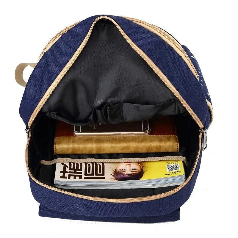 4Pcs Kids School Backpack Set for Girls Boys Waterproof Oxford Rucksack with Crossbody Bag Storage Pouch & Bear Pendant Blue