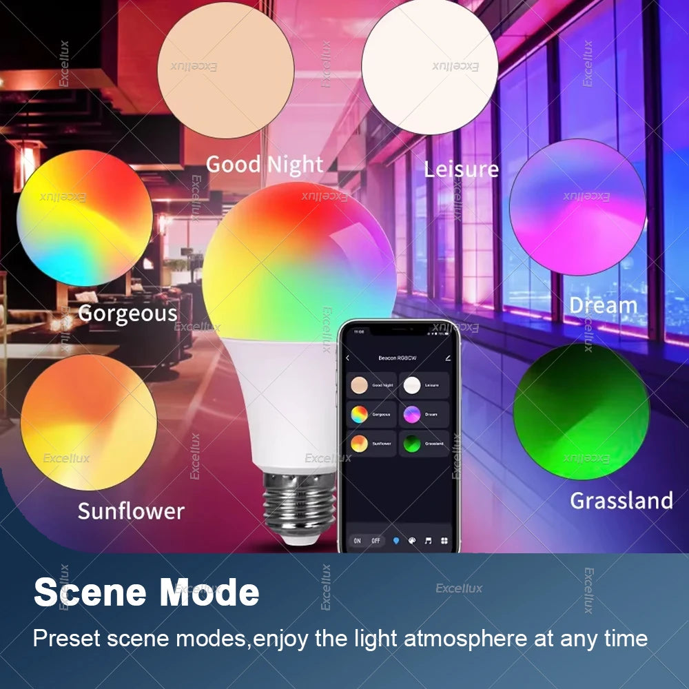 Tuya WiFi Bluetooth Smart LED Light Bulbs 15W AC85-265V Dimmable Alexa Led Lamp E27 RGB CCT Smart Life Control Color Change Lamp