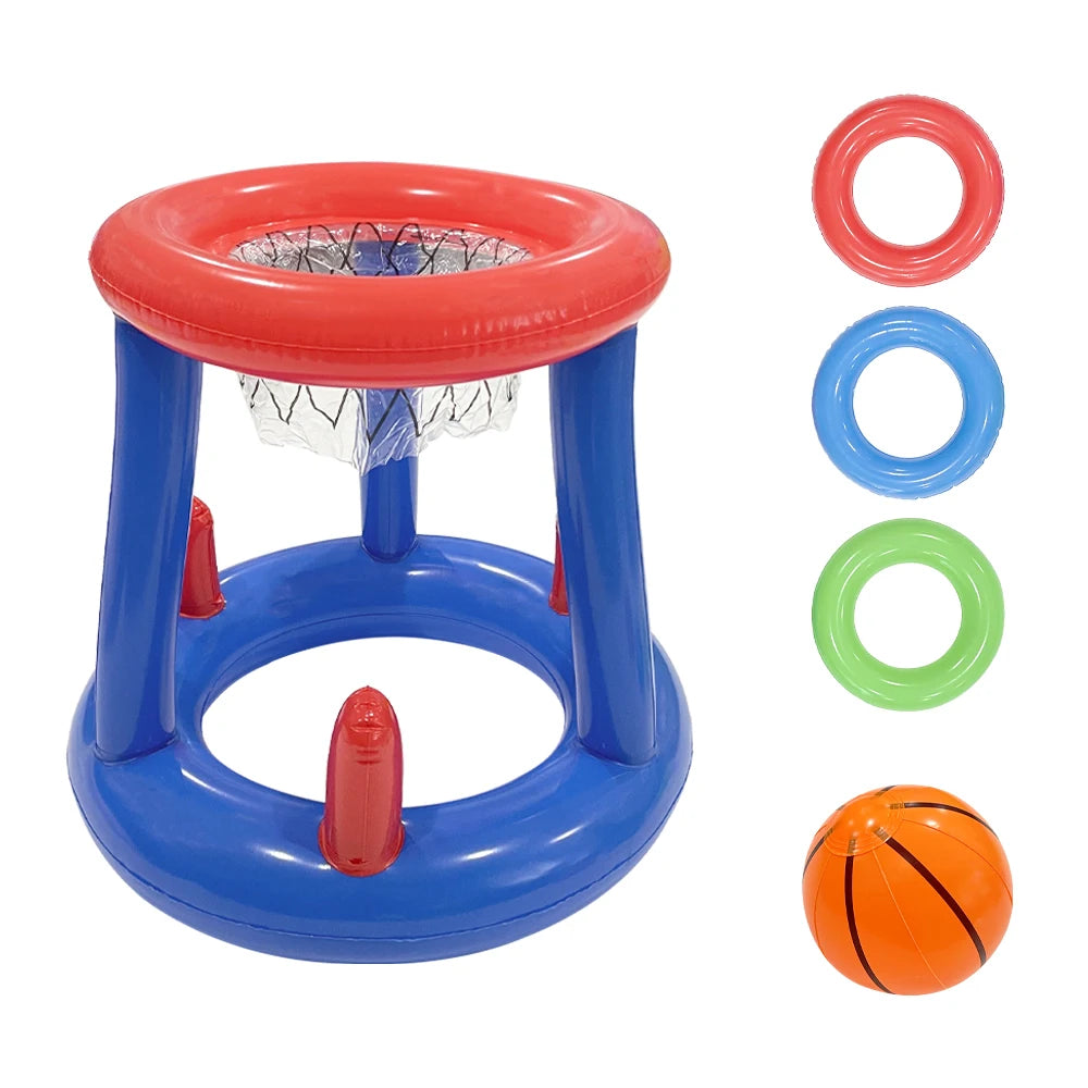 1pc Blue Inflatable Basketball Rack With Rings Toss Game Prop Swimming Pool Party Water Basketball Frames