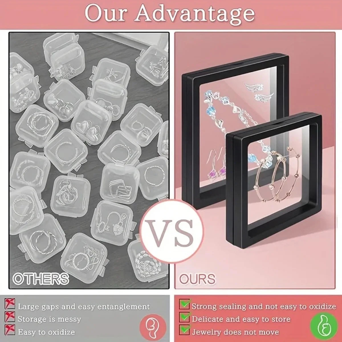 10pcs,Transparent floating display box, plastic film jewelry packaging box, jewelry, necklace, ring, and collectible storage box