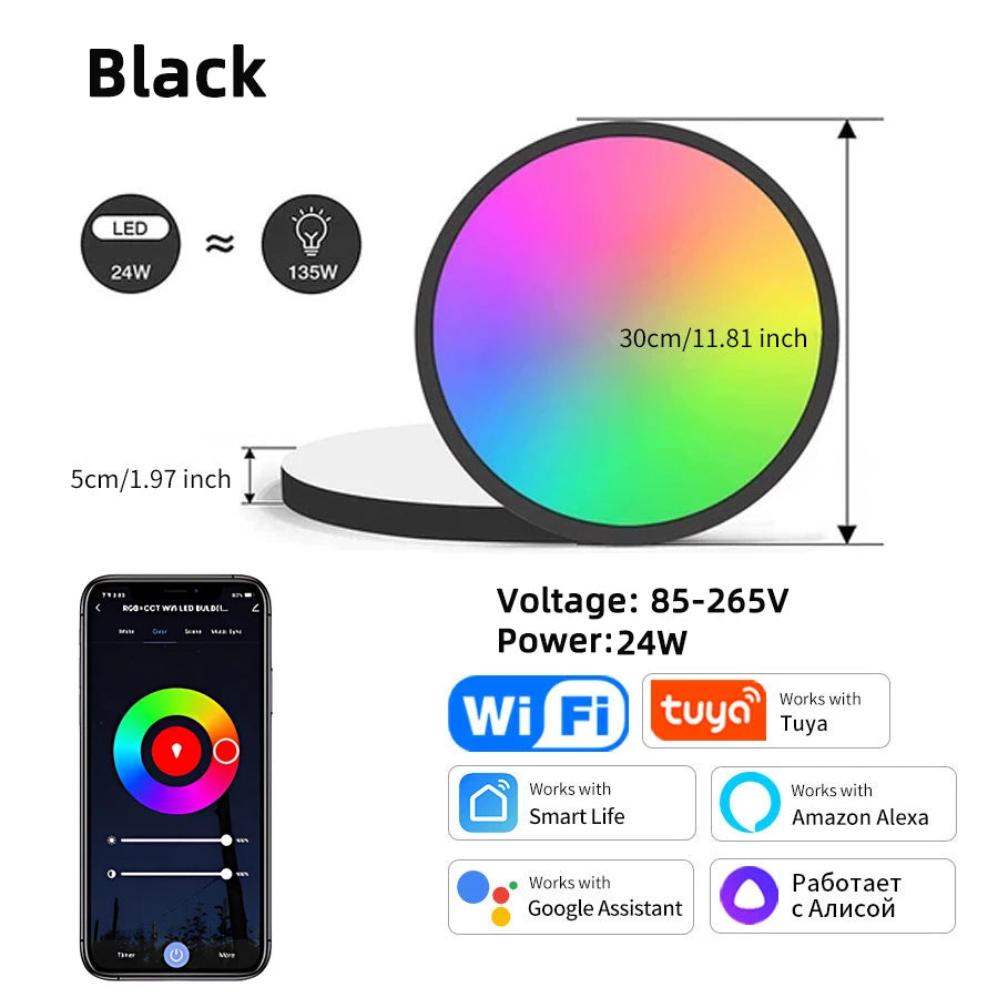 Tuya Smart WiFi Bluetooth LED Ceiling Light AC85-265V 24W RGB WW CW Round Ceiling Lamp Smart life APP Alexa Geogle Voice Control