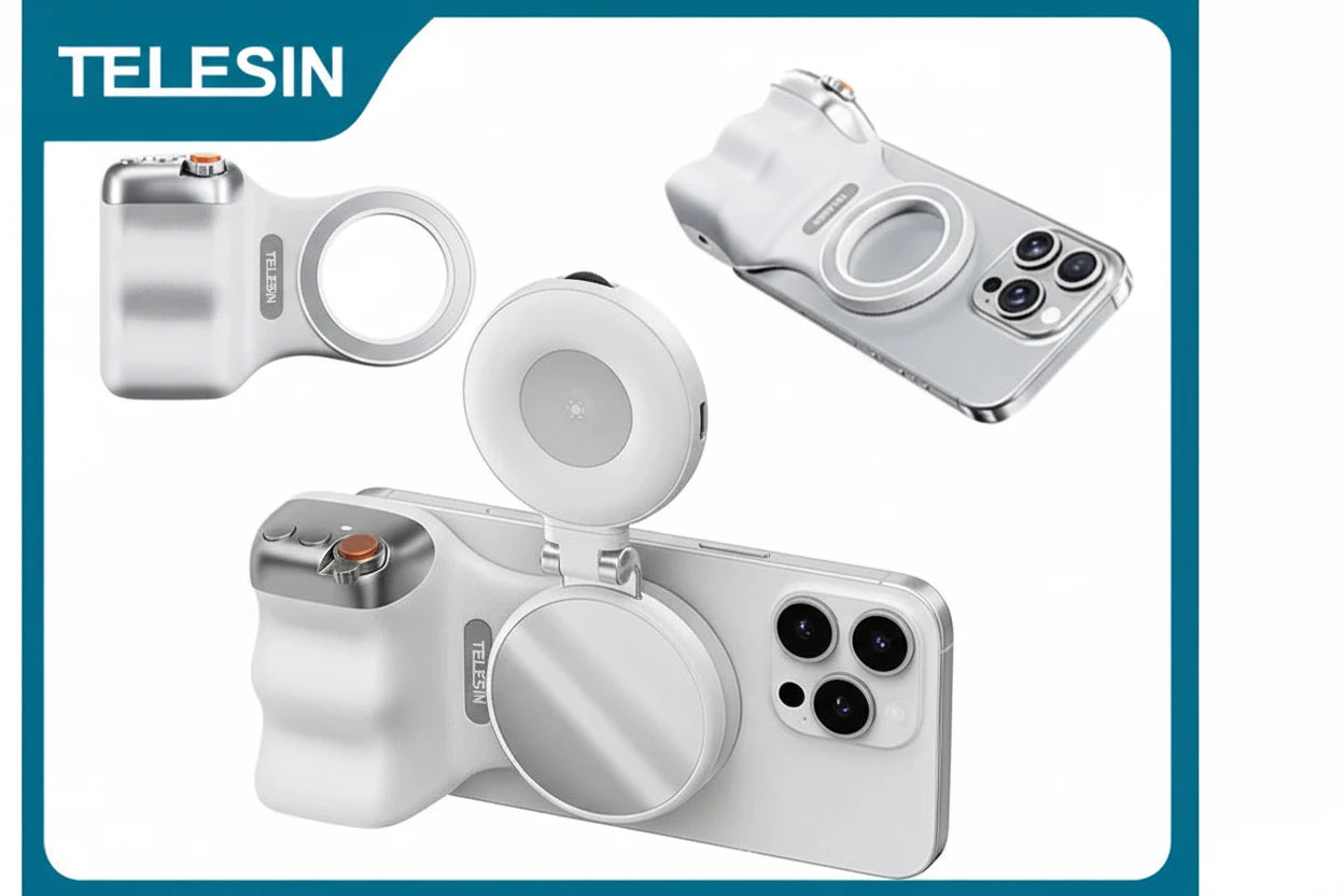 TELESIN Magnetic Phone Camera Shoot Hand Grip Holder Shooting Aid Remote Control Handle for iPhone 17 16 15 14 13 HUAWEI VIVO MI