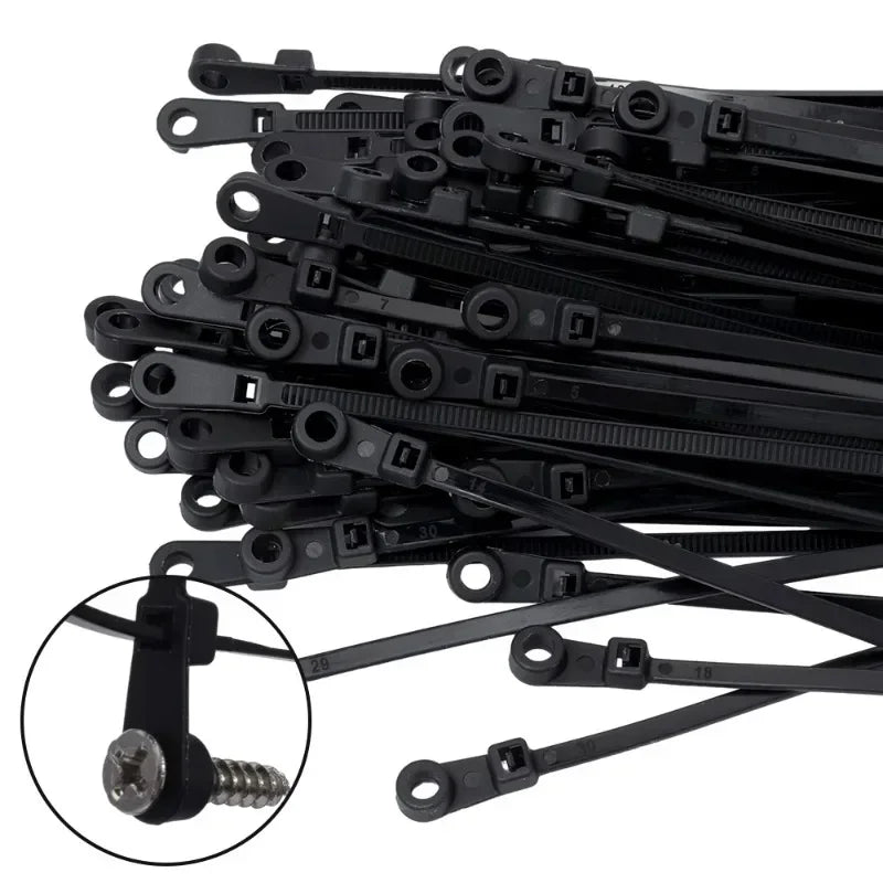 500/100PCS Screw Hole Cable Ties Reusable Fixed Nylon Cable Ties Self-locking Cord Ties Straps Fastening Loop Office Organizer