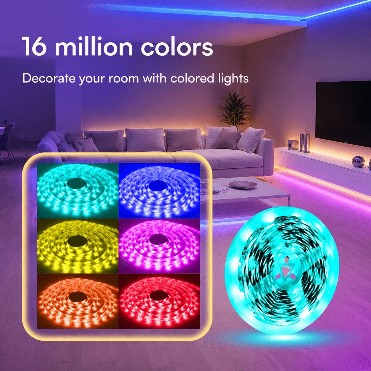 5M/10M/15M 3535 RGB Led Lights for Bedroom, Music Sync Color Changing RGB Led Strip Lights with Remote, Bluetooth App Control,  LED Rope Lights Strip, for Living Room TV Back light Room Home Balcony Roof Party Decor
