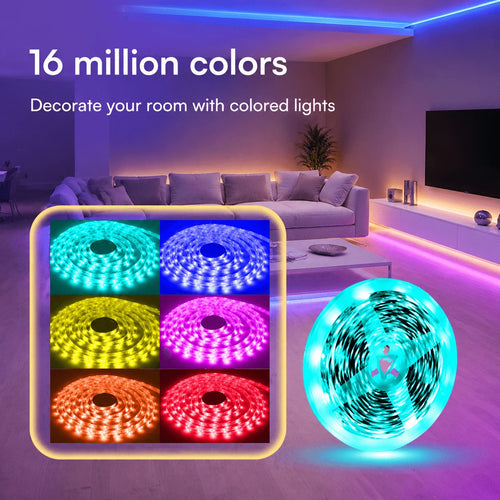 5M/10M/15M 3535 RGB Led Lights for Bedroom, Music Sync Color Changing RGB Led Strip Lights with Remote, Bluetooth App Control,  LED Rope Lights Strip, for Living Room TV Back light Room Home Balcony Roof Party Decor