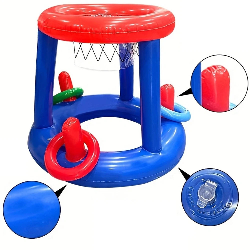 1pc Blue Inflatable Basketball Rack With Rings Toss Game Prop Swimming Pool Party Water Basketball Frames