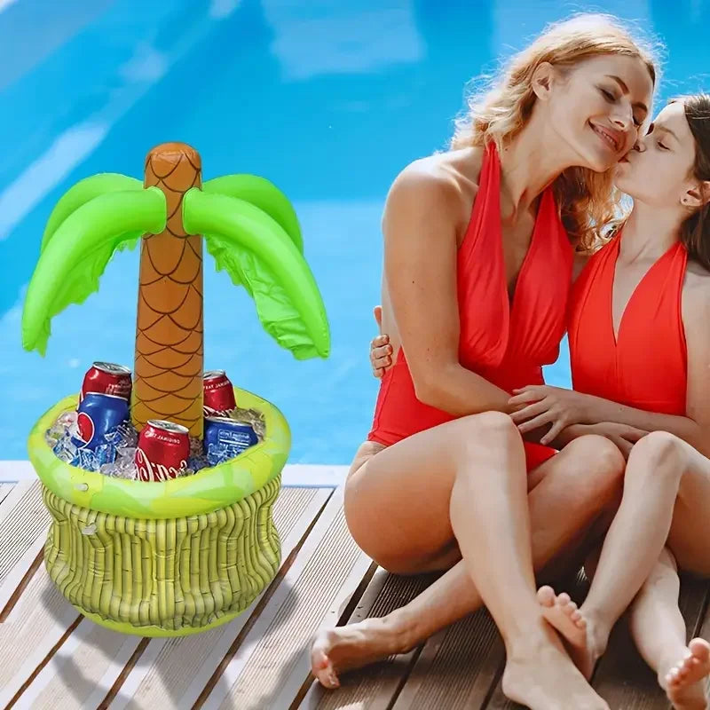 Inflatable Palm Tree Cooler, PVC Tropical Pool Party Beer/Beverage Bucket, Outdoor Food Tray Ice Bucket
