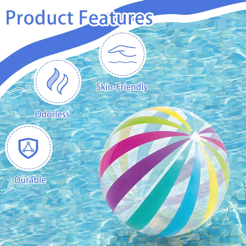 1pc 15.35Inch Colorful Striped Transparent Ball Inflatable Beach Ball, Suitable For Beach Pool Party Games