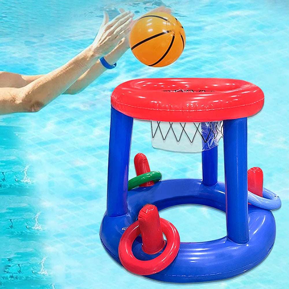 1pc Blue Inflatable Basketball Rack With Rings Toss Game Prop Swimming Pool Party Water Basketball Frames