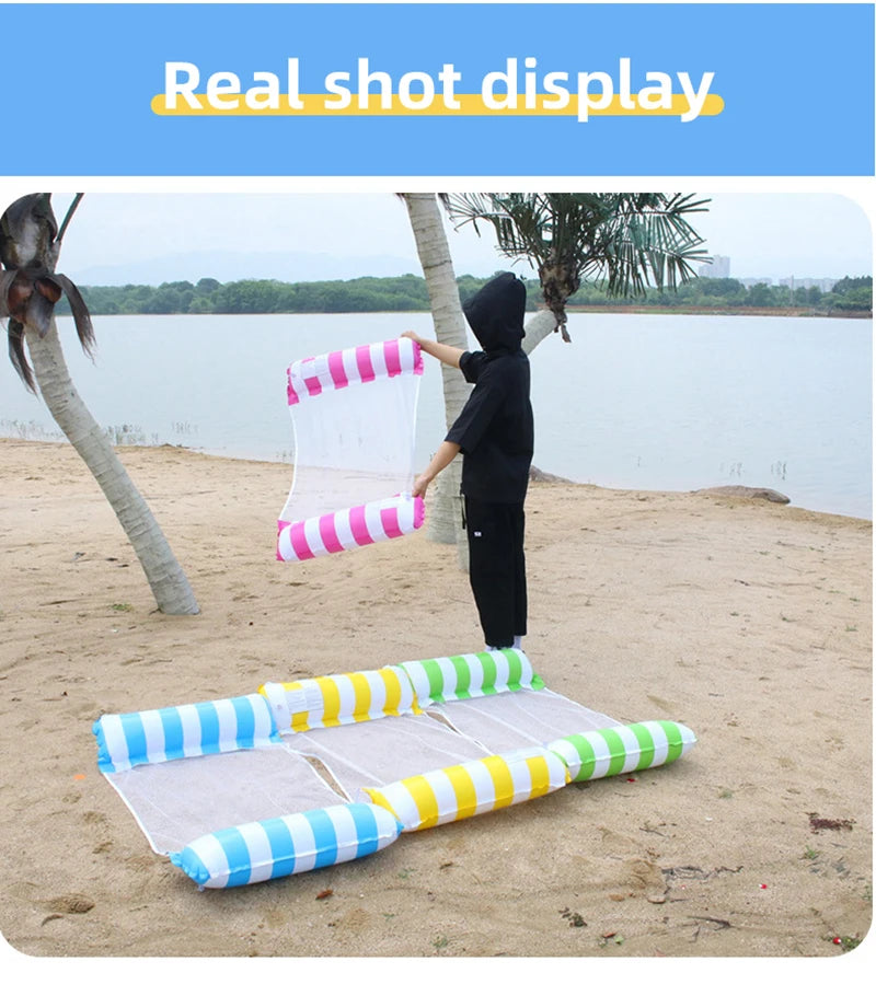 Inflatable Foldable Floating Row Swimming Pool Party Water Hammock Air Mattresses Pvc Stripe Water Floating Inflatable Mat