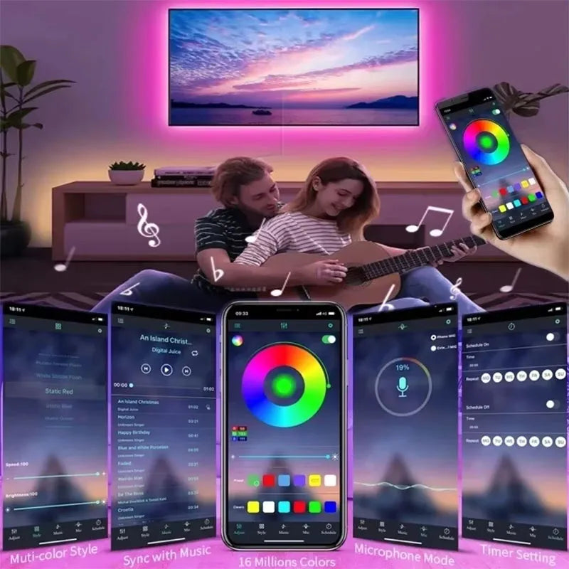 5M/10M/15M 3535 RGB Led Lights for Bedroom, Music Sync Color Changing RGB Led Strip Lights with Remote, Bluetooth App Control,  LED Rope Lights Strip, for Living Room TV Back light Room Home Balcony Roof Party Decor