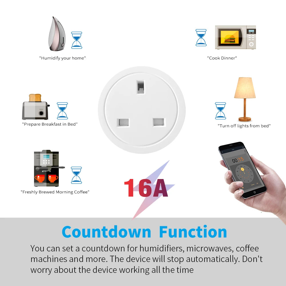 WiFi UK Smart Plug 3pin Works With  Tuya Smart App
